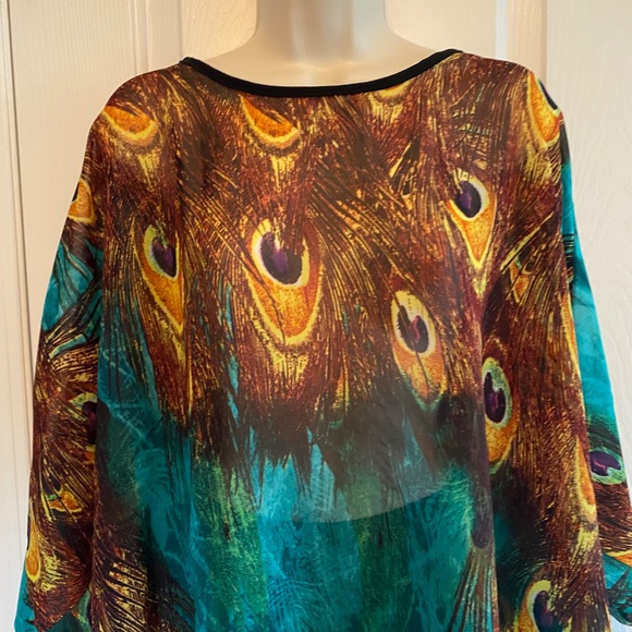 BUY 2 ITEMS GET 1 FREE - Sheer Chiffon Blouse in Peacock Design, OS - Picture 5 of 8